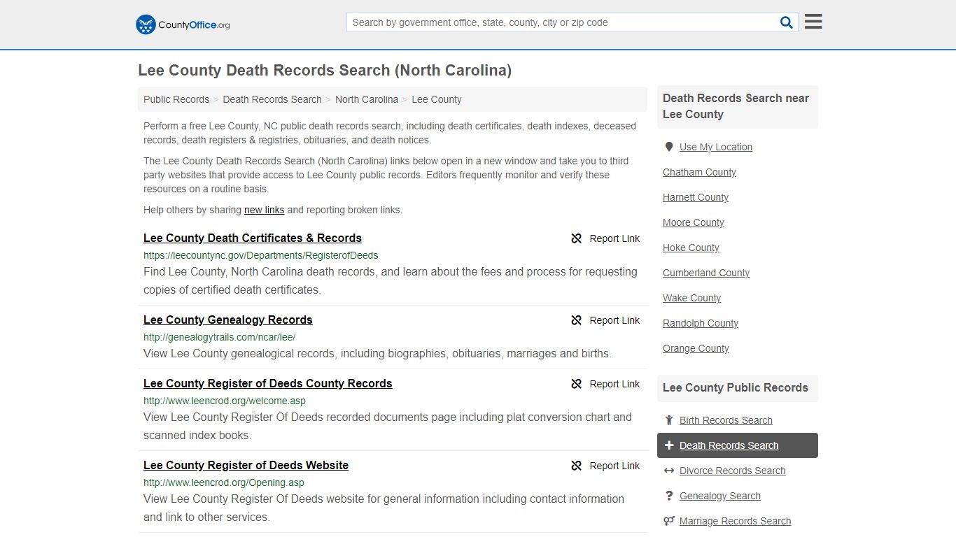 Death Records Search - Lee County, NC (Death Certificates ...