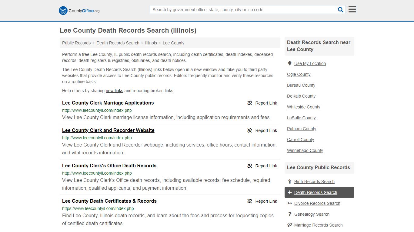 Death Records Search - Lee County, IL (Death Certificates ...