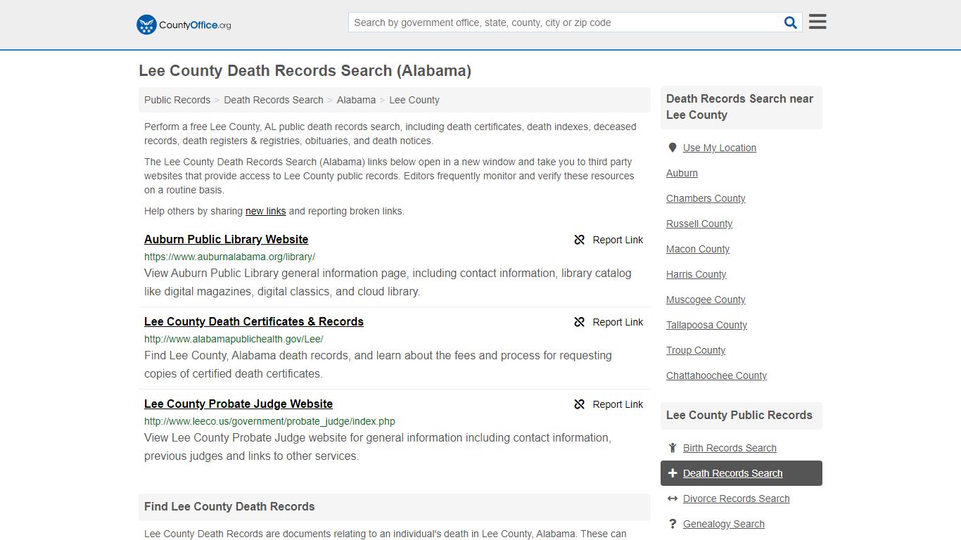 Death Records Search - Lee County, AL (Death Certificates ...